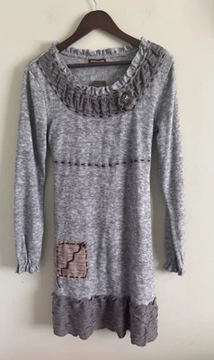 NWT John Fashion M Wool Steampunk Art Sweater Ruffle Dress Embroidery Burnout - Изображение 1 из 4