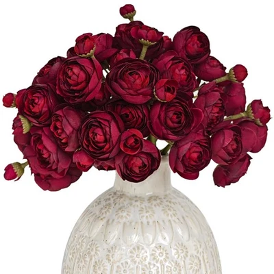 Ramo de flores artificiales Ranúnculo de seda roja 18 piezas para decoración del hogar de boda Foto 1 de 4