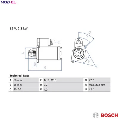 STARTER 0 986 020 360 FOR MERCEDES-BENZ M-CLASS/SUV G-CLASS/Cabrio E-CLASS 4.0L - Image 1 of 4