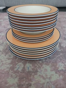 Vintage Pagnossin Ironstone Italy Yellow/Blue Trim Plate And Bowl Set Bundle ×16 - Picture 1 of 18
