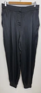 Zimmermann Pants Womens 1 Black satin joggers Cuffed Hem Size 10/1 - Picture 1 of 11