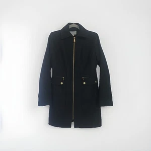 MICHAEL Michael Kors Sz 4 Small Womens Black Wool Coat Gold Zipper Front Pockets - Picture 1 of 10