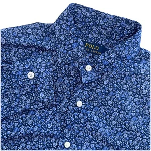 Polo Ralph Lauren Shirt Men’s Small Button Up Long Sleeve All Over Floral Blues - Picture 1 of 7