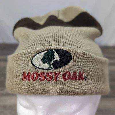 Mossy Oak Fleece Beanie One Size Fits All Embroidered Hat Two Tone Hunting Cap - Image 1 of 4