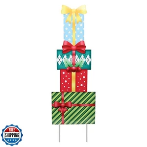 WONDER GARDEN Christmas Yard Signs, Metal Gift Boxes Yard Stakes  - Picture 1 of 5