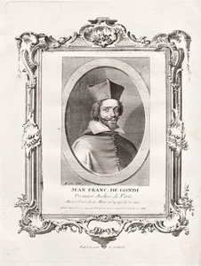 Jean Francois Paul de Gondi Cardinal Retz Bishop Engraving Portrait 1750 - Picture 1 of 1