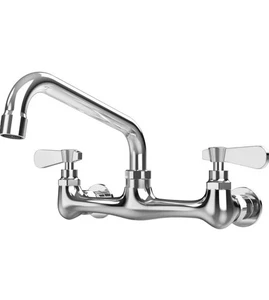 Commercial Kitchen Faucet Wall Mount 8in Center 12"Spout 2 Handle Restaurant Tap - Picture 1 of 5