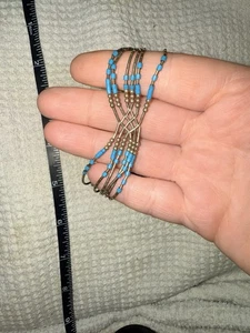 Vintage Native American Liquid Silver Turquoise Beaded Bracelet 7” - Picture 1 of 3