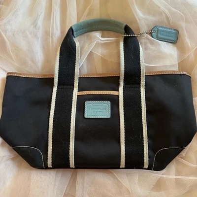 Coach 1941 Vintage Hamptons Mini Tote Bag Purse 1893 Black Sky Blue Double Strap - Изображение 1 из 4