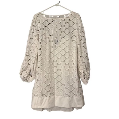 Laundry by Shelli Segal White Eyelet Dress Size 10 Long Sleeve - Image 1 of 4
