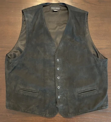 Chaleco de cuero gamuza negro vintage Mark Shale para hombre talla XL Foto 1 de 4