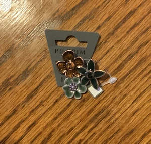 PILGRIM Teal, Green & Brown Enamel Flower Brooch Danish Company - New In Package - Bild 1 von 9