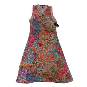 NWT Lauren Ralph Lauren Petite Faux Wrap Pink Paisley Dress Sz S/P Boho Hippie - Picture 1 of 7