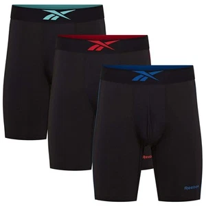 Reebok Placer Mens Performance 3 Pack Long Sports Trunks - Black - Picture 1 of 11