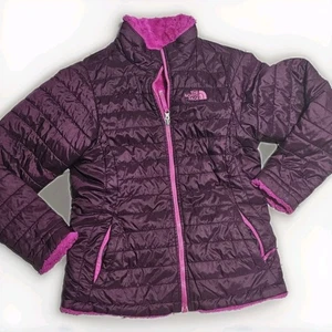 The North Face Jacket Girls Large Purple Reversible Fleece Puffer Coat - Picture 1 of 6