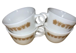 Lot of 4 Vintage Pyrex Milk Glass Coffee Cups Golden Butterfly - Picture 1 of 3