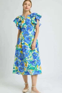Umgee Midikleid Blumen Rüschen Flügelärmel - Bild 1 von 6