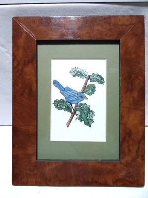Vintage Cancelled U.S. Postage Stamp Collage Art, Bluebird On A Branch, Framed - Image 1 of 4