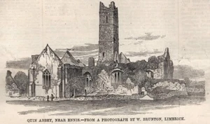 Stampa antica QUIN ABBEY presso ENNIS CLARE Irlanda Ireland 1859 Antique print - Imagen 1 de 1