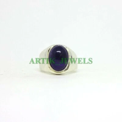 Natural Amethyst Gemstone with 14K White Gold Plated Silver Ring for Men's #100 - Image 1 of 4