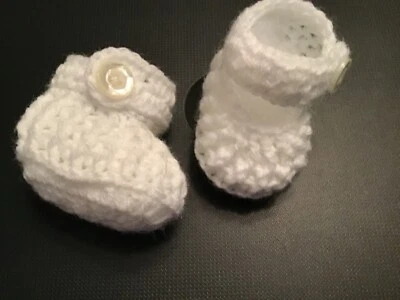 Crochet Baby Shoes Baby Booties Crochet Doll Shoes Booties White with Buttons - Image 1 of 4
