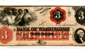 $3 "BANK OF WASHINGTON" (NORTH CAROLINA) 1800'S"BANK OF WASHINGTON"CRISPY!!!!! - Picture 1 of 3