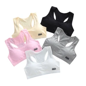 Sports Bras Underwear for Girls Cotton Crop Tops Vest Running 5 Pack Age 8-14 - Picture 1 of 12