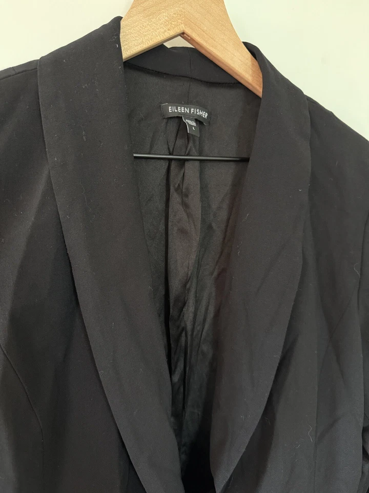 Chaqueta Esmoquin EILEEN FISHER L Lana Seda Elastizada Un Botón Negra 78121 Foto 1 de 4