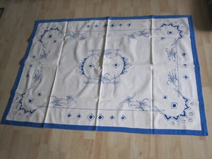 Tischdecke Stickerei Retro Blau Weiß 120cm x 85cm - Bild 1 von 5