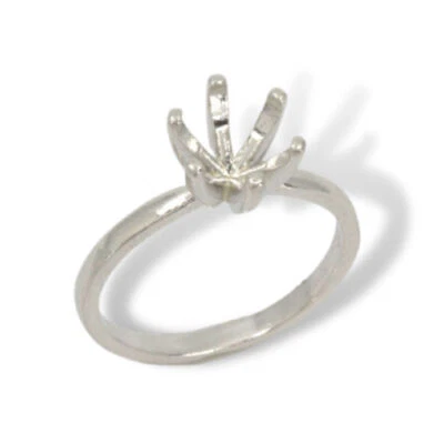 Sterling (4mm-10mm) Round Solitaire 6-Prong Ring Mounting (Ring Size 4-11) - Image 1 of 3