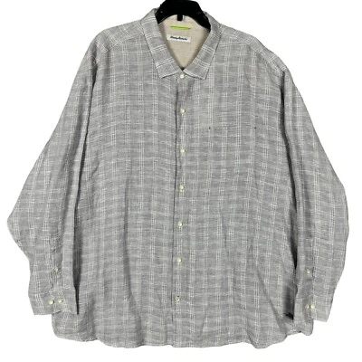 NWT $148 Tommy Bahama 3XLB Gray Ventana Plaid 100% Linen Button Long Slv Shirt — 第 1/4 张图片