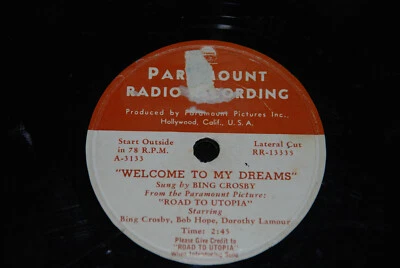 BING CROSBY / DOROTHY LAMOUR "Welcome to my Heart/Would you" 78 promo Paramount! - Image 1 of 2