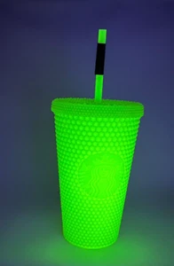 Starbucks 16 oz Glow in the Dark Black Light UV Slime Green Rave Cold Cup - Picture 1 of 6