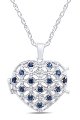 Heart Locket Pendant Necklace White & Blue Real Diamond Accents Sterling Silver - Image 1 of 4