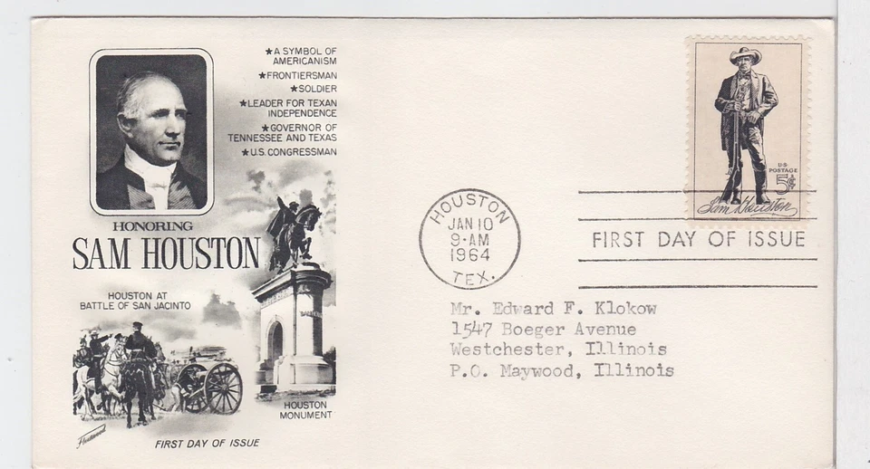 TurtlesTradingPost- Sam Houston #1242- 1964 FDC Artcraft Cachet - Image 1 of 1