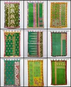 Vintage kantha Handmade Green Curtain cotton Fusion window home floral curtain - Picture 1 of 1