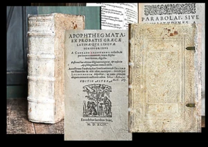 1594 Wappeneinband Schweinsleder auf Holzdeckeln Sprichwörter Lykosthenes - Bild 1 von 1