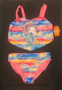 New With Tag Wonder Nation 2 Piece Girls Swimsuit With Unicorns, Hearts XL 14-16 - Picture 1 of 6