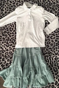 Mini Boden blau Gypsy Cord Stufenrock Top Set 9-10 gepunktet Outfit Mädchen - Bild 1 von 4