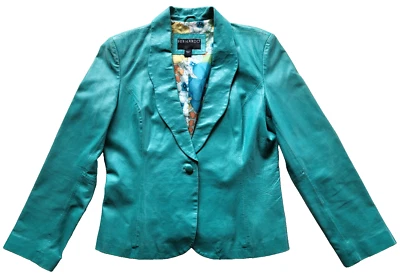 Blazer Bernardo forrado de piel aqua, talla L, con cuello chal y cierre de 1 botón Foto 1 de 4