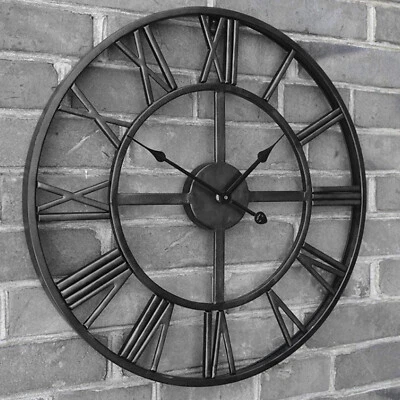BLADO Big Numerals Large Round Roman Wall Clock Skeleton Metal Giant Open Face 60CM