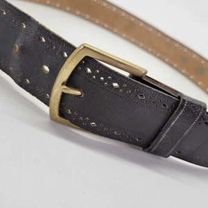 Split Leather Belt 36 Brogue Cut Out Bench Made Brown 134 Vtg - Picture 1 of 14
