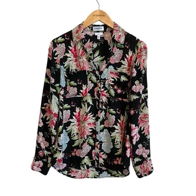 Camisa Express Negra Floral Manga Larga Calce Ajustado Portofino Abotonada Talla Pequeña Foto 1 de 4