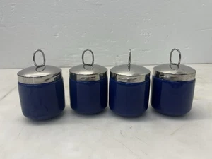 Williams & Sonoma 4 Colbalt Blue & White Porcelain Egg Coddlers W/ Silver Tone - Foto 1 di 21