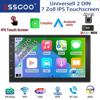 2GB+32GB 7" Autoradio Android 15 Carplay GPS NAVI WIFI Kamera+ Doppel 2 DIN DAB+ - Bild 1 von 4