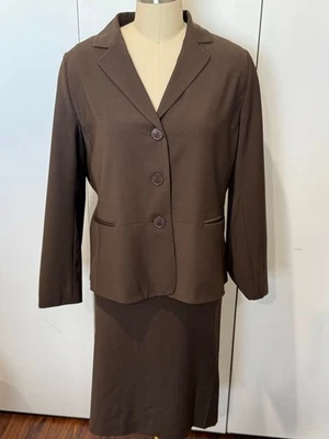 Mujer Talbots Marrón Chocolate Clásico Forrado Lana Elástica Falda Traje Talla 16P Foto 1 de 4
