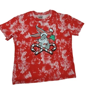 Bugs Bunny T-Shirt Damen L rot Batik Zuckerstangen Looney Tunes Santa Urlaub - Bild 1 von 9