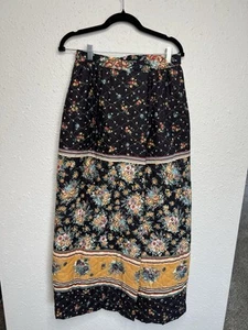 NEU Vintage 70er Jahre schwarz Blumen Rock gesteppt Blumen Wickelrock Unikat - Bild 1 von 8