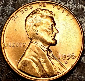 1956 D/D Lincoln Wheat Cent-RED GEM MS+ From OBW Roll! Cheap! RARE-Low Survival! - Picture 1 of 10