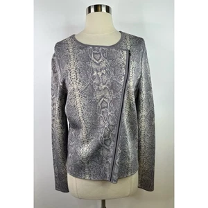 Chaqueta para mujer Ann Taylor asimétrica con cierre de cremallera manga larga estampado animal L - Imagen 1 de 13
